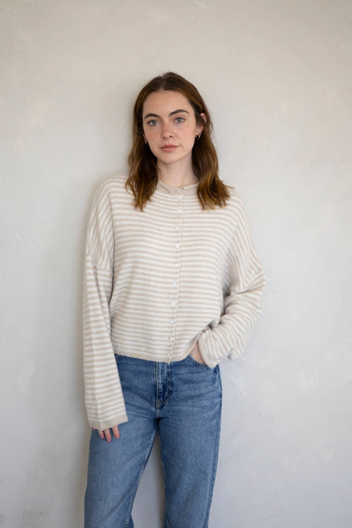 Piper Cardigan - Mini Striped : Cream - Sugar Co.