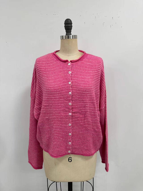 Piper Cardigan: Pin Striped Bubblegum - Sugar Co.