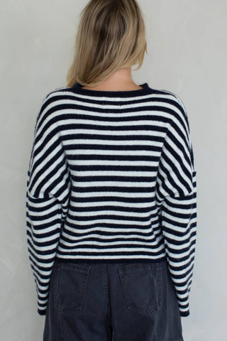 Piper Cardigan - Striped: Ivory-Black - Sugar Co.