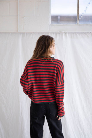 Piper Cardigan - Striped: Ivory-Black - Sugar Co.