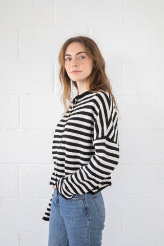 Piper Cardigan - Striped: Ivory-Black - Sugar Co.