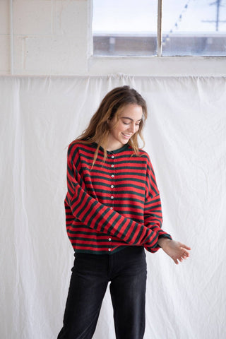 Piper Cardigan - Striped: Ivory-Black - Sugar Co.