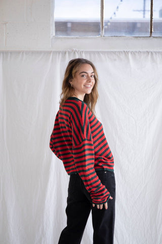 Piper Cardigan - Striped: Ivory-Black - Sugar Co.