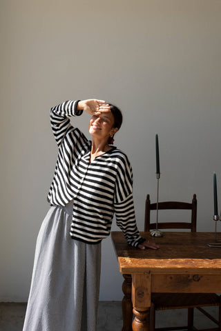 Piper Cardigan - Striped: Ivory-Black - Sugar Co.