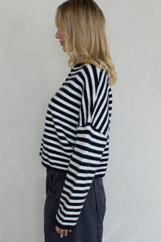 Piper Cardigan - Striped: Ivory-Black - Sugar Co.