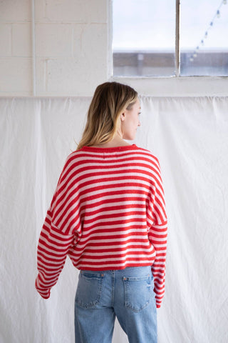 Piper Cardigan - Striped: Ivory-Black - Sugar Co.