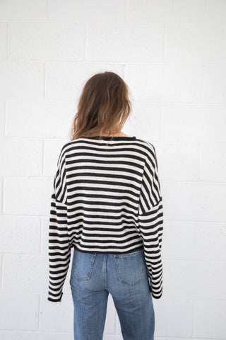 Piper Cardigan - Striped: Ivory-Black - Sugar Co.