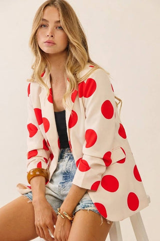 Pippa Polka Dot Cropped Blazer Black - Sugar Co.
