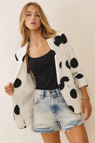 Pippa Polka Dot Cropped Blazer Black - Sugar Co.