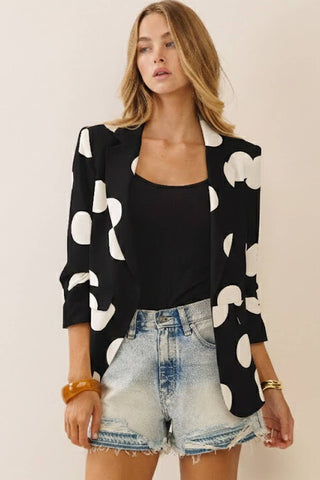 Pippa Polka Dot Cropped Blazer Black - Sugar Co.