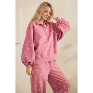 Playful Dot Quarter Zip: Magenta/Pink - Sugar Co.