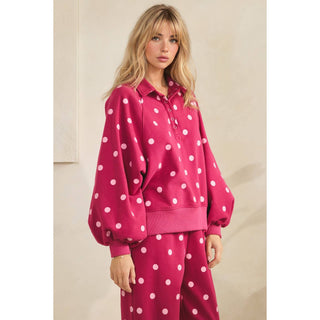 Playful Dot Quarter Zip: Magenta/Pink - Sugar Co.