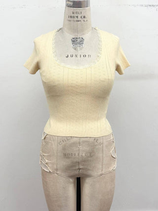 Pointelle Lace Trim Knit Top - Sugar Co.