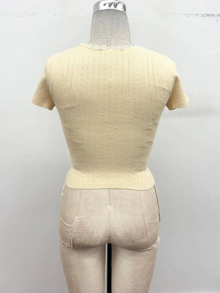 Pointelle Lace Trim Knit Top - Sugar Co.