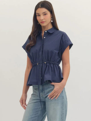 Polished Ease Peplum Top Navy - Sugar Co.