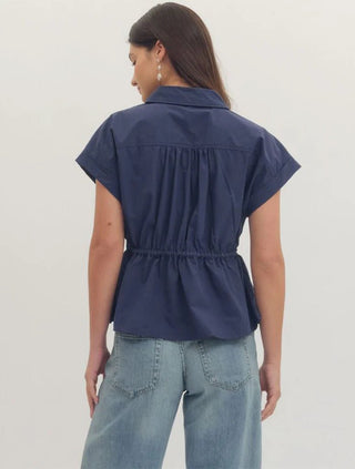 Polished Ease Peplum Top Navy - Sugar Co.