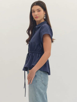 Polished Ease Peplum Top Navy - Sugar Co.