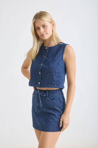 Polka Dot Denim Crop - Sugar Co.