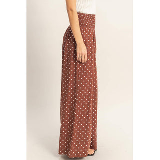 Polka Dot Elastic Wide - Leg Pants Chocolate - Sugar Co.
