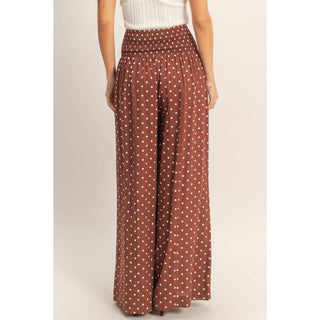 Polka Dot Elastic Wide - Leg Pants Chocolate - Sugar Co.