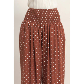 Polka Dot Elastic Wide - Leg Pants Chocolate - Sugar Co.