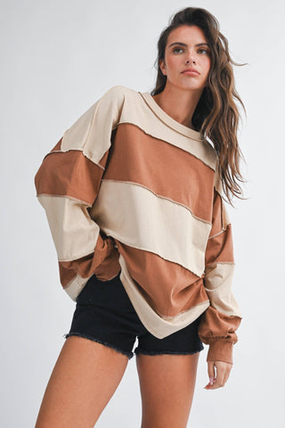 Polly Caramel Latte Color Block Pullover - Sugar Co.