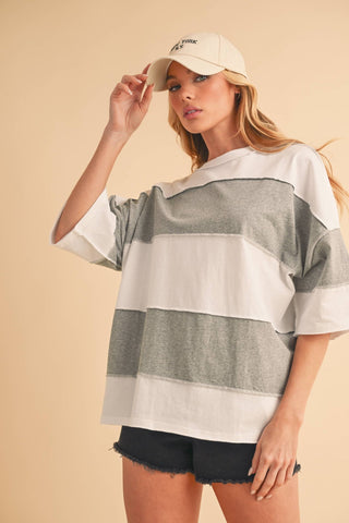 Polly Color Block Top: Lemon White - Sugar Co.