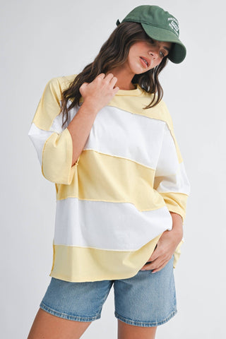 Polly Color Block Top: Lemon White - Sugar Co.