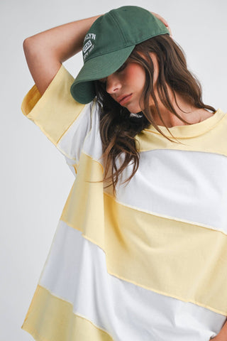 Polly Color Block Top: Lemon White - Sugar Co.