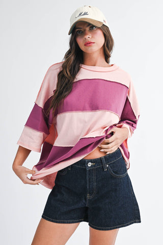 Polly Color Block Top Mauve - Sugar Co.