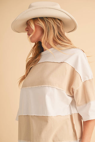 Polly Color Block Top Pink/White - Sugar Co.