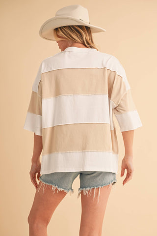 Polly Color Block Top Pink/White - Sugar Co.