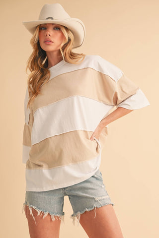 Polly Color Block Top Pink/White - Sugar Co.