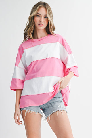 Polly Color Block Top Pink/White - Sugar Co.
