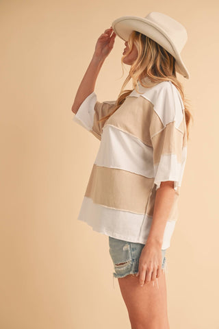 Polly Color Block Top Pink/White - Sugar Co.