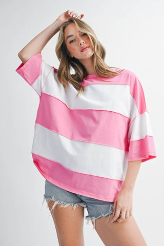Polly Color Block Top Pink/White - Sugar Co.