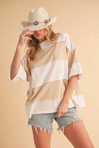 Polly Color Block Top Pink/White - Sugar Co.