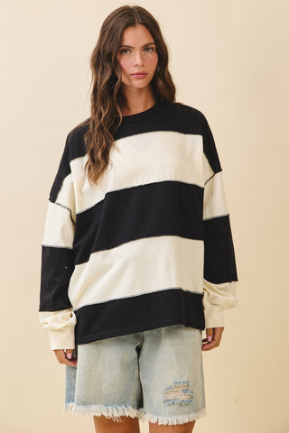 Polly Oversized Color Block Long Sleeve Pullover Brownie - Sugar Co.