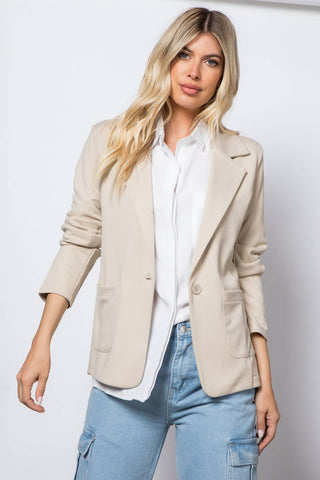 Power Move Ponte Blazer Light Khaki - Sugar Co.