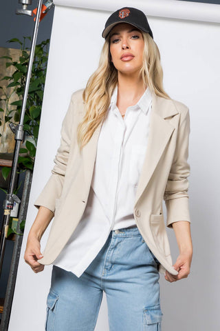 Power Move Ponte Blazer Light Khaki - Sugar Co.