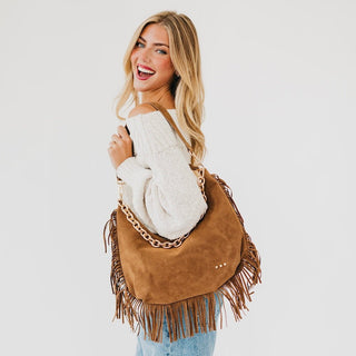 Pretty Simple | Trending Loretta Suede Fringe Slouchy Bag - Sugar Co.