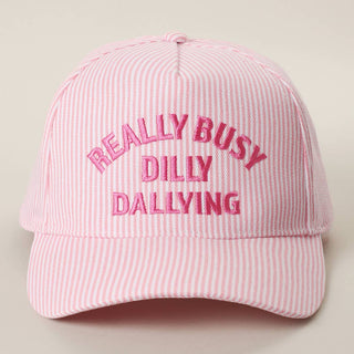 Really Busy Dilly Dallying Embroidered Seersucker Stripe Hat - Sugar Co.
