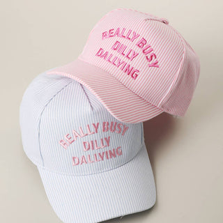 Really Busy Dilly Dallying Embroidered Seersucker Stripe Hat - Sugar Co.