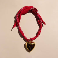 Red Bandana Necklace: Gold Oversized Heart Charm / Red