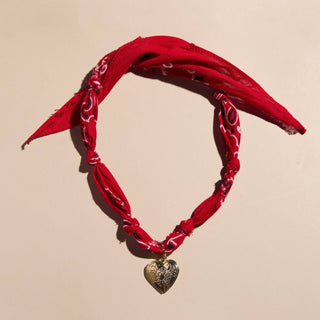 Red Bandana Necklace: Gold Sunburst Heart Charm / Red - Sugar Co.