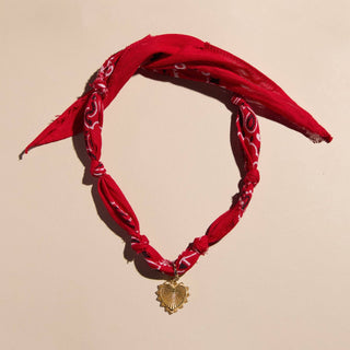 Red Bandana Necklace: Gold Sunburst Heart Charm / Red - Sugar Co.