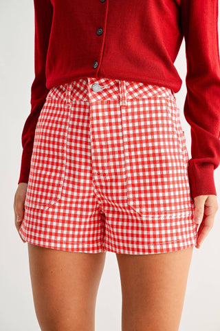 RED GINGHAM - High Rise Utility Cargo Short - Sugar Co.