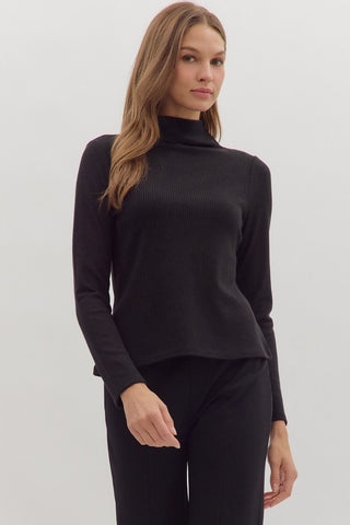 Refined Ribbed Mock Neck Black - Sugar Co.