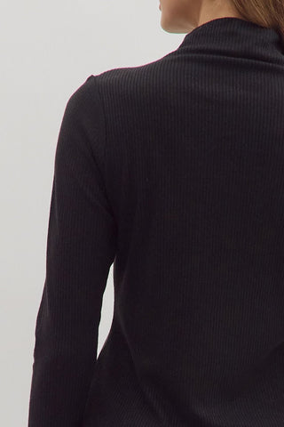 Refined Ribbed Mock Neck Black - Sugar Co.