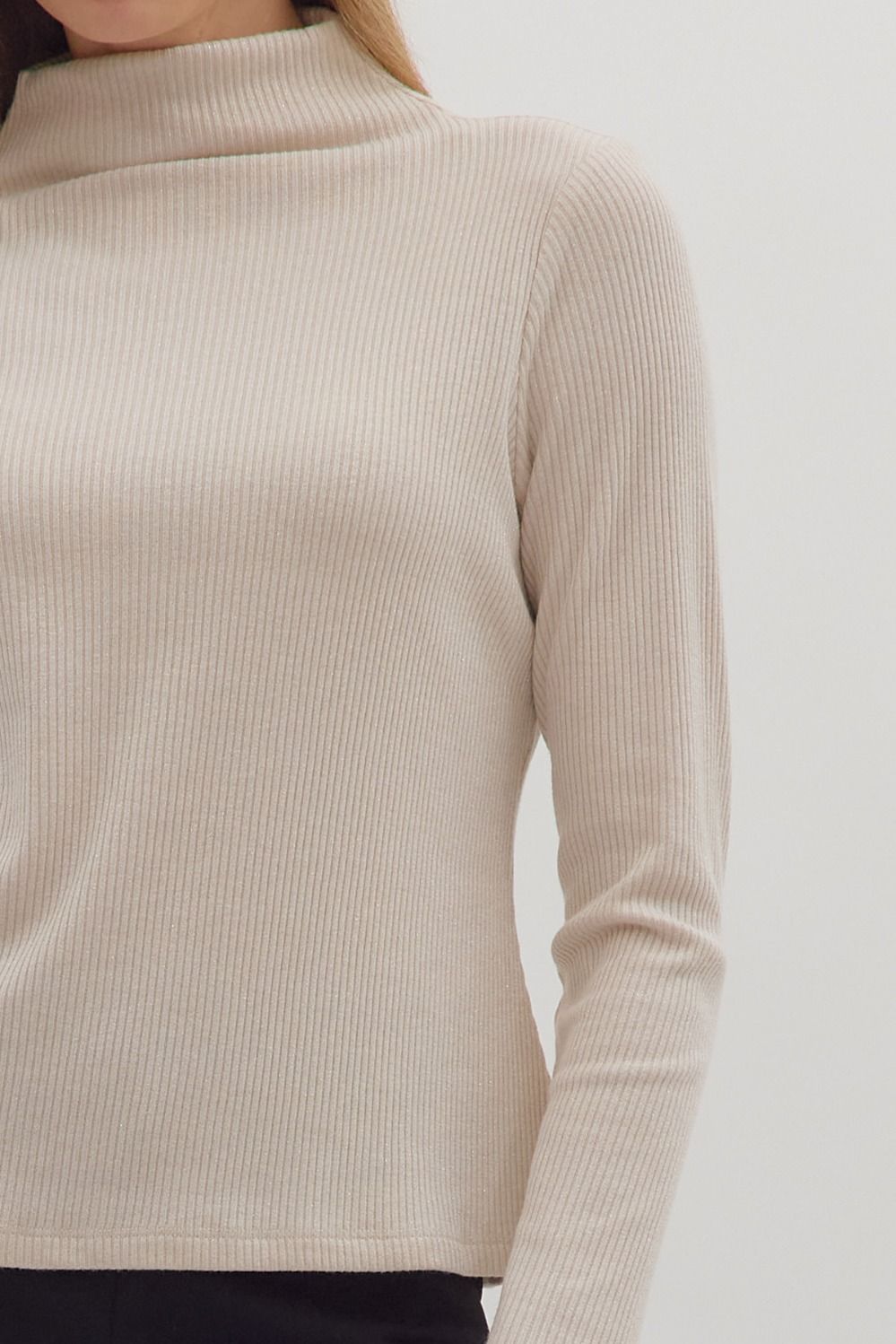 Refined Ribbed Mock Neck Pearl - Sugar Co.